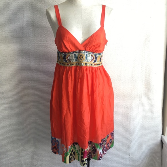 Johnny Was S 100% Silk Dress Embroidered Boho Ikat - Picture 8 of 8